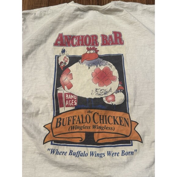 Vintage 90s Chicken Wings Comedy Humor Graphic NY T-Shirt Sz L (SEE PICS!) - Picture 2 of 5